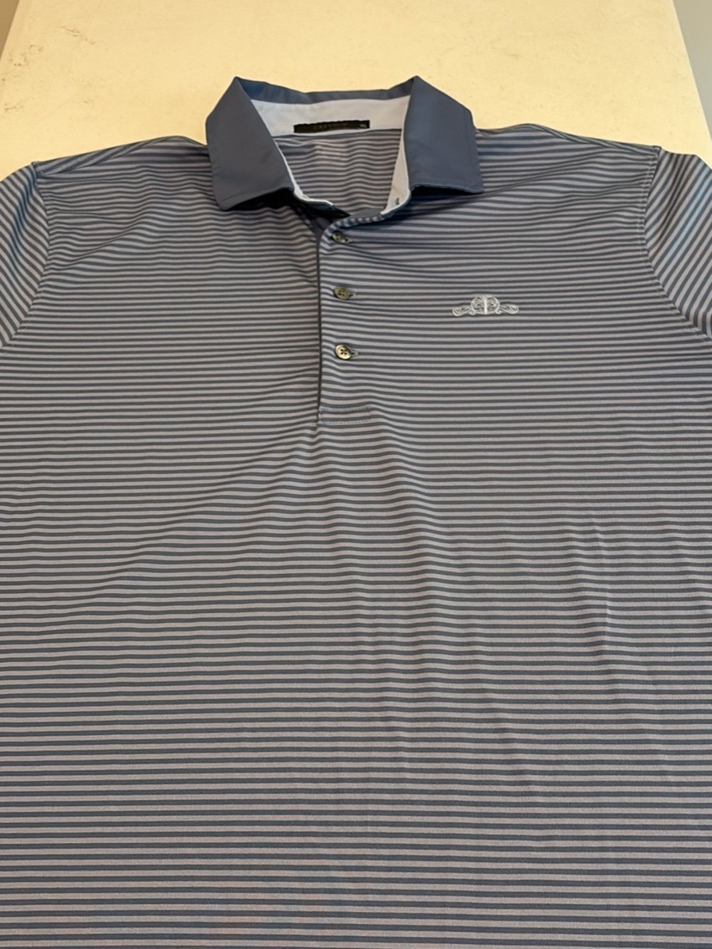 Daniel Island Club, Greyson Light Blue and Navy Striped Polo